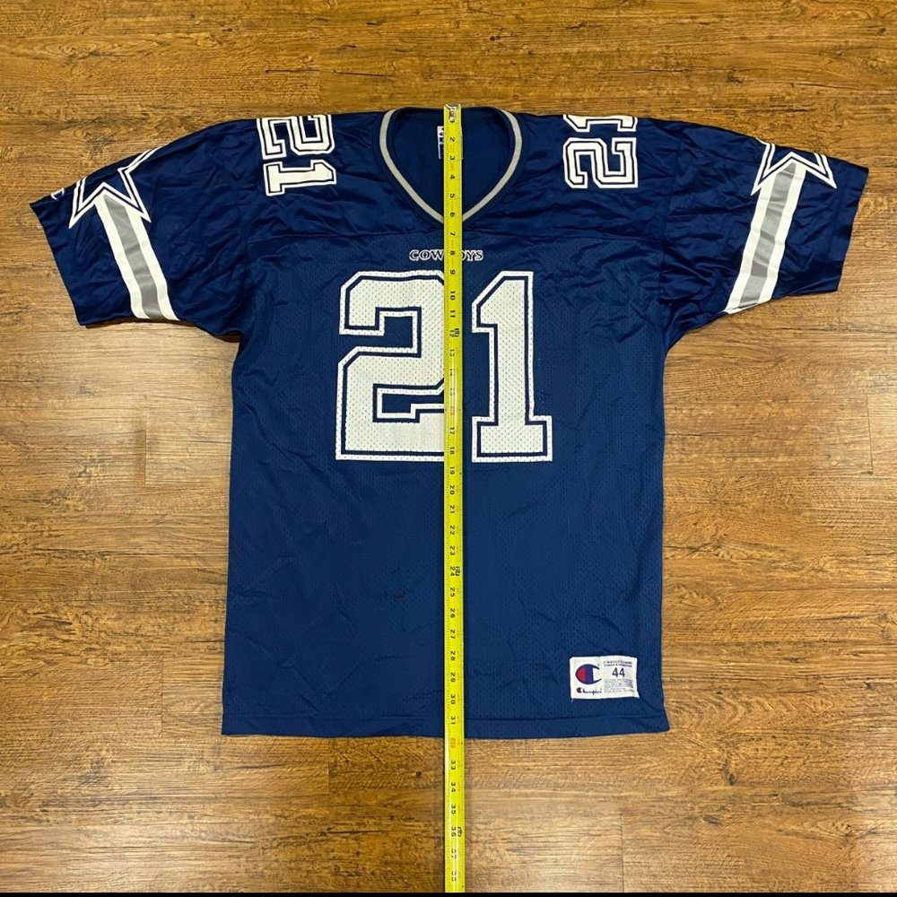 Vintage Champion Dallas Cowboys NFL Deion Sanders 21 Blue Football Jersey Men 44 - Picture 10 of 11